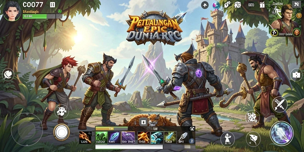 Screenshot gameplay COO77 menampilkan pertempuran epik dengan karakter yang kuat.