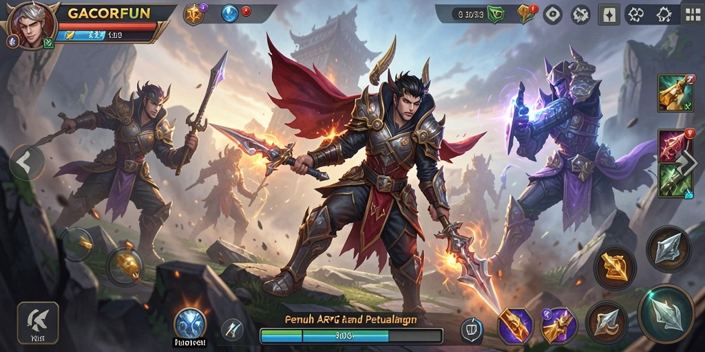 Tampilan gameplay menakjubkan dari <strong>GACORFUN</strong> di arena pertarungan ARPG.