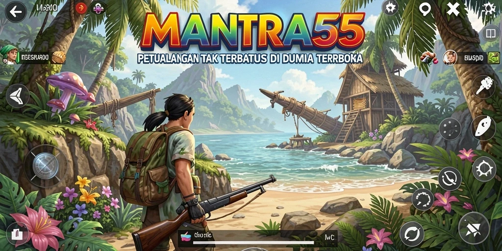 Screenshot gameplay MANTRA55 yang menampilkan dunia terbuka yang luas.