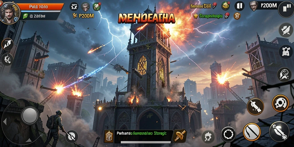 Tampilan gameplay menarik di P200M dengan strategi menara yang kompleks.
