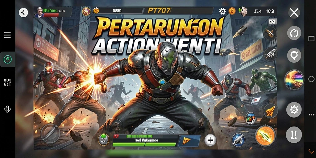 Screenshot gameplay PT707 menampilkan aksi pertarungan yang mendebarkan.