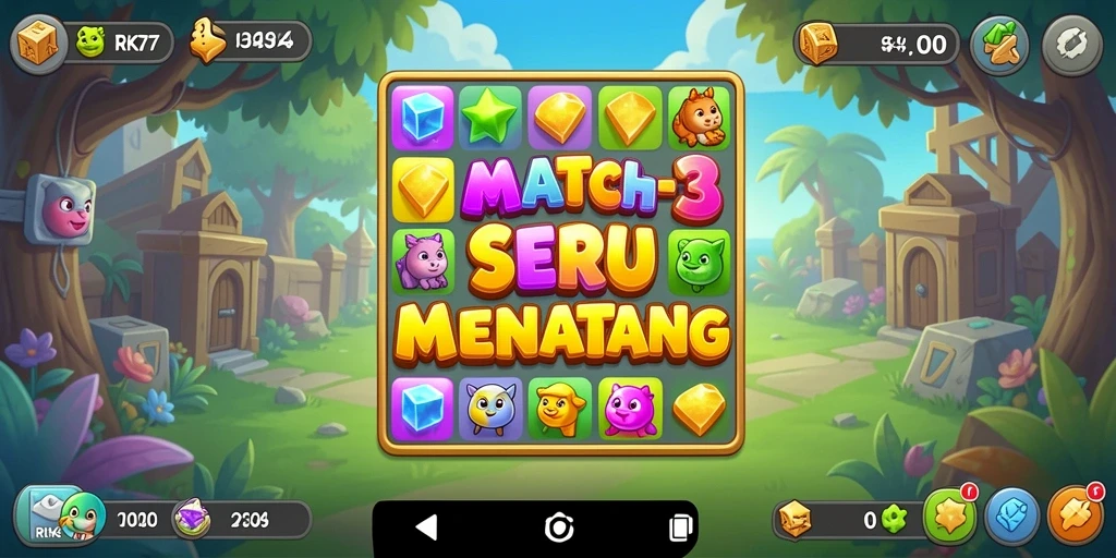 Tampilan gameplay RK77 yang seru dan menantang dalam permainan Match-3.