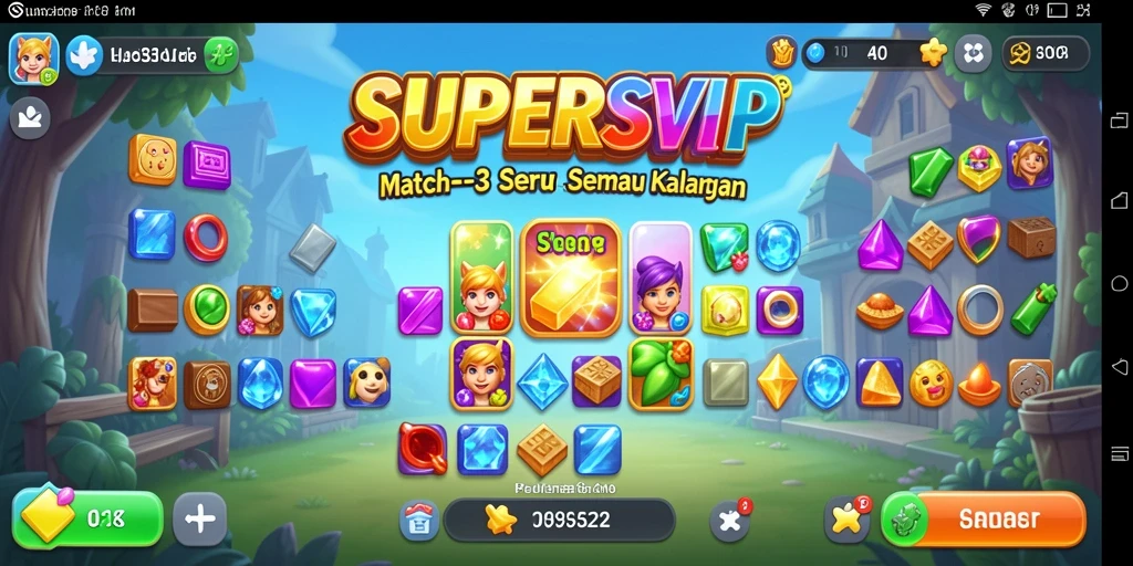 Tangkapan layar gameplay SUPERSVIP menampilkan kombinasi warna cerah dan tantangan seru.