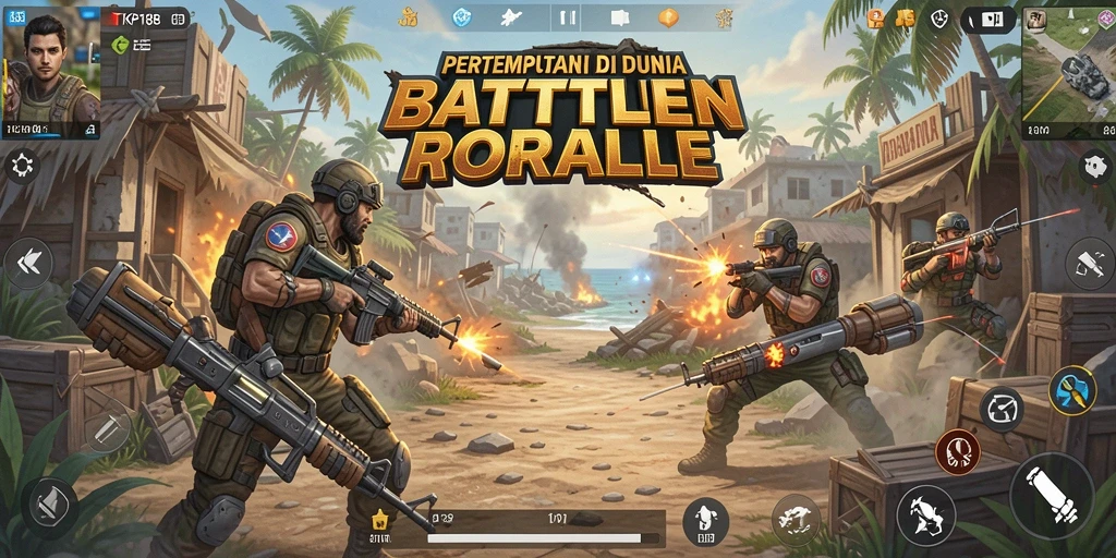 Screenshot utama TKP188 menampilkan aksi seru dalam pertempuran Battle Royale.
