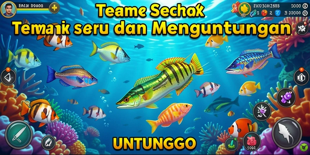 Screenshot gameplay UNTUNGGO menampilkan aksi menembak ikan yang seru.